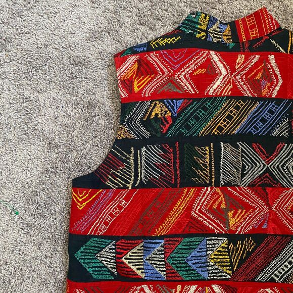 CHICO'S Vintage Red & Black Embroidered Mandarin Collar Vest Size XL - Picture 6 of 8